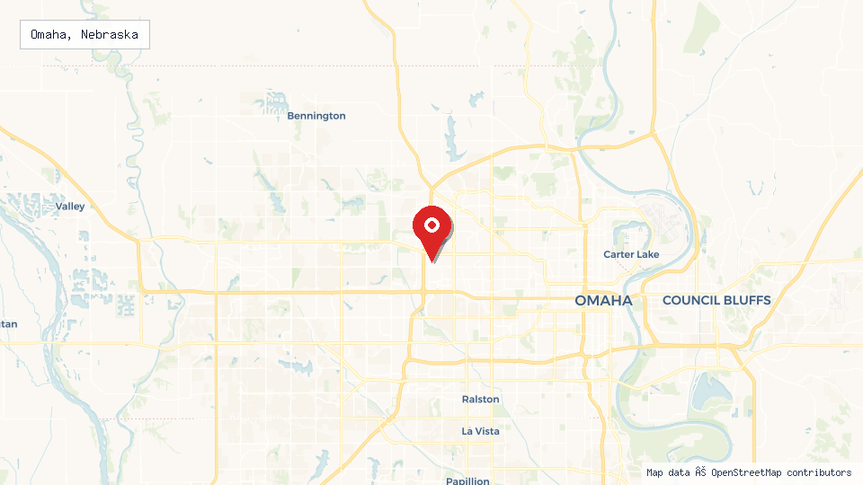 Street map of Omaha, Nebraska with location pin