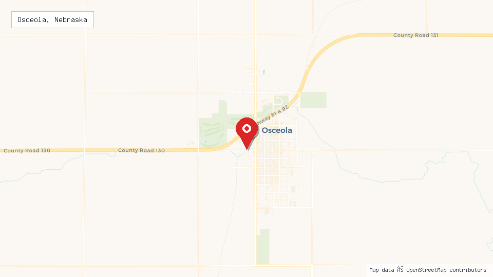 Street map of Osceola, Nebraska with location pin