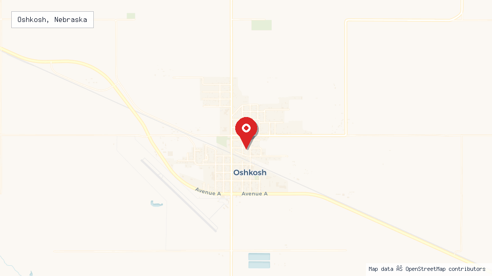 Street map of Oshkosh, Nebraska with location pin