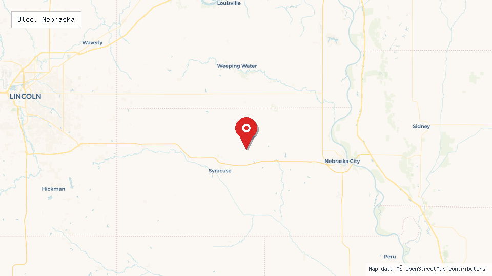 Street map of Otoe, Nebraska with location pin