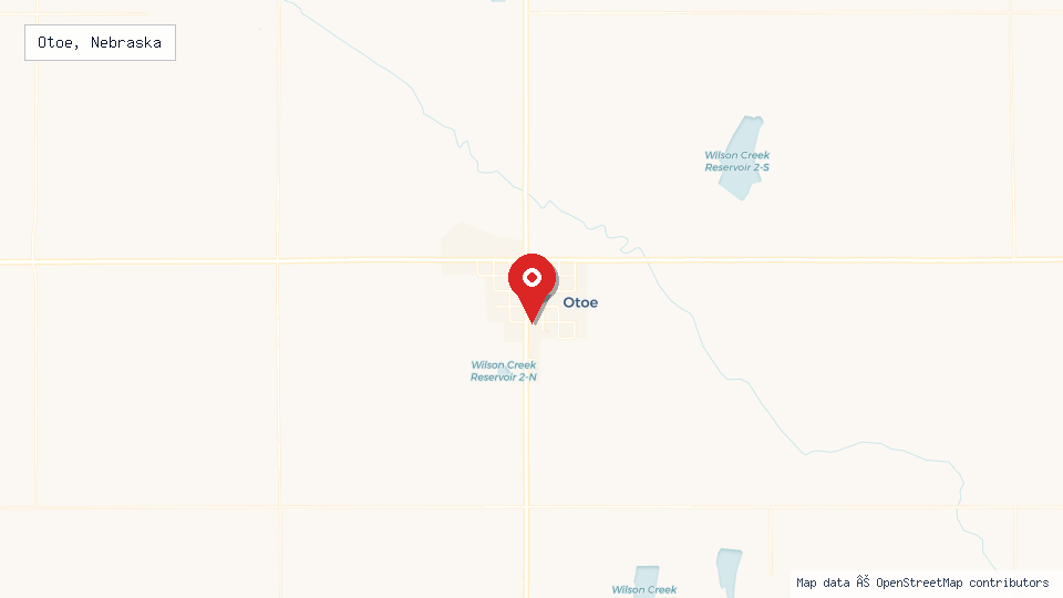 Street map of Otoe, Nebraska with location pin