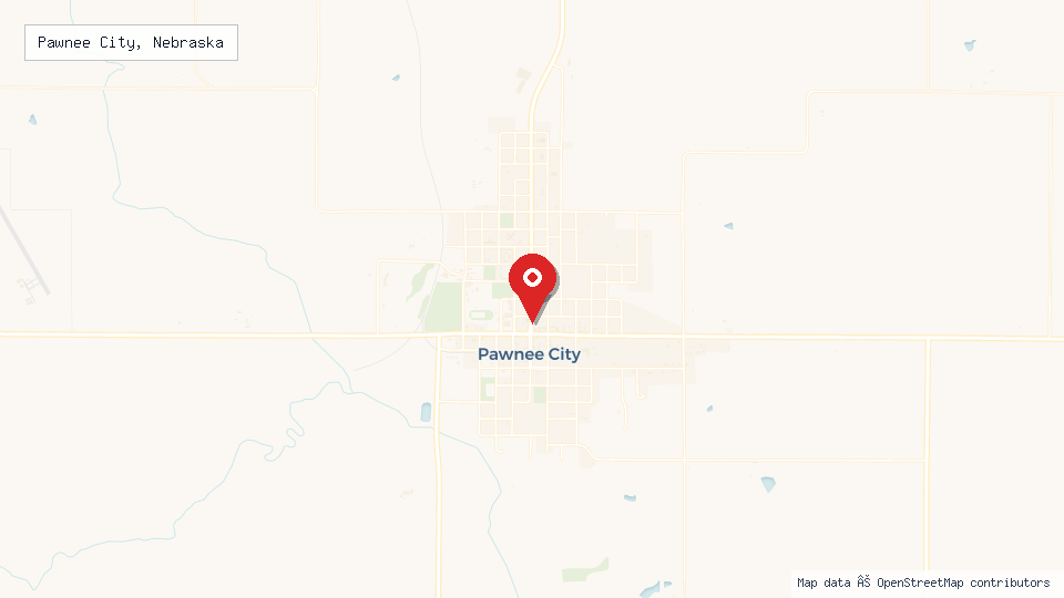 Street map of Pawnee City, Nebraska with location pin