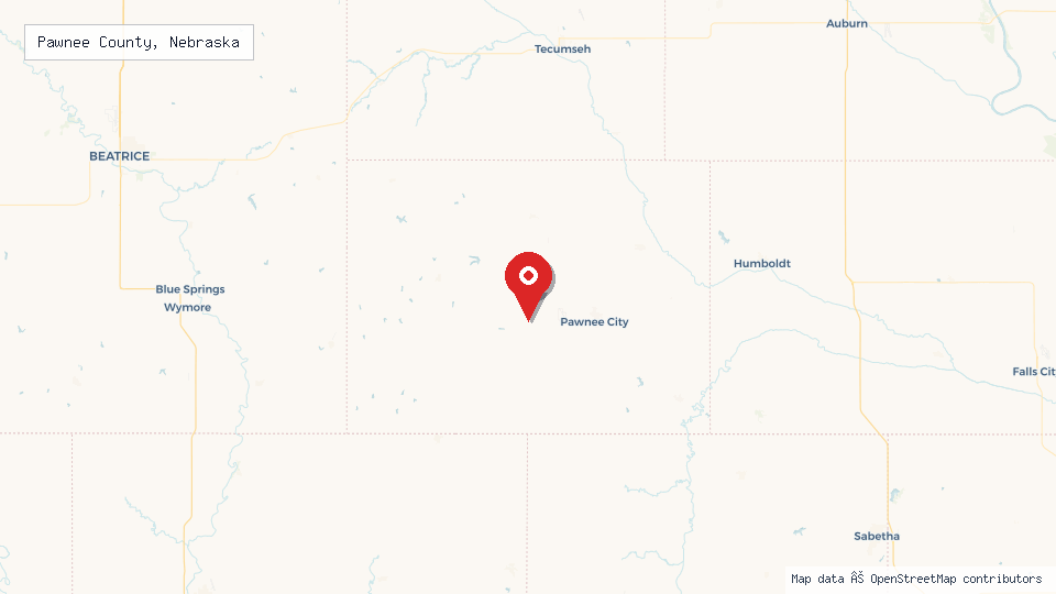 Street map of Pawnee County, Nebraska with location pin