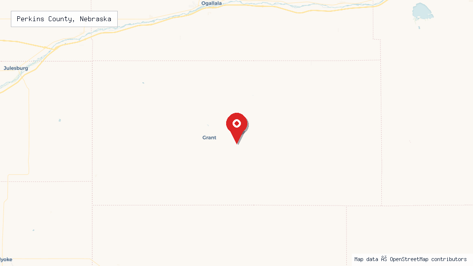 Street map of Perkins County, Nebraska with location pin