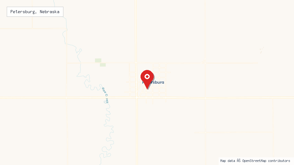 Street map of Petersburg, Nebraska with location pin