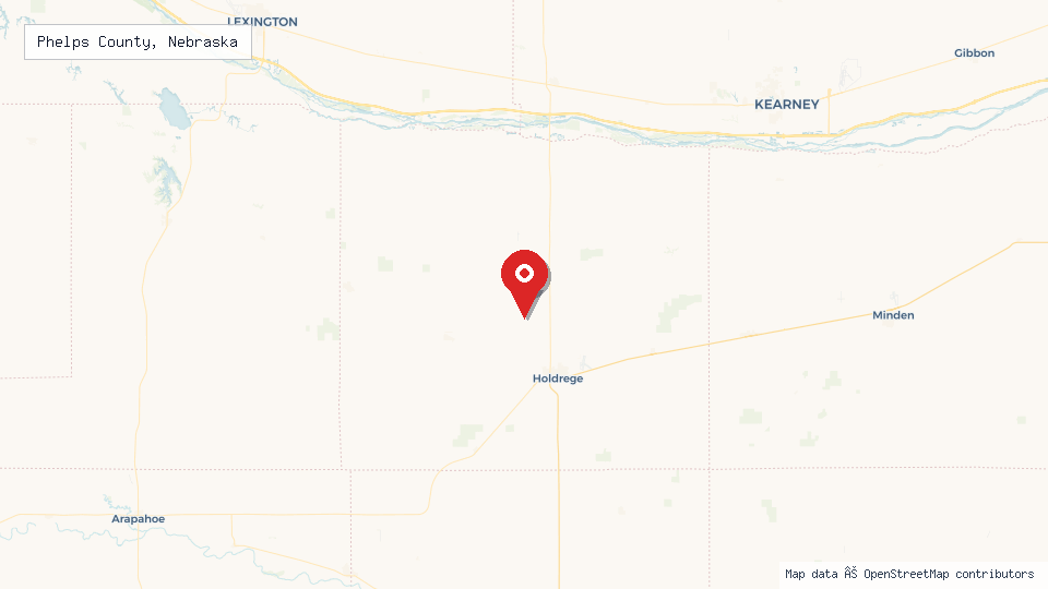 Street map of Phelps County, Nebraska with location pin