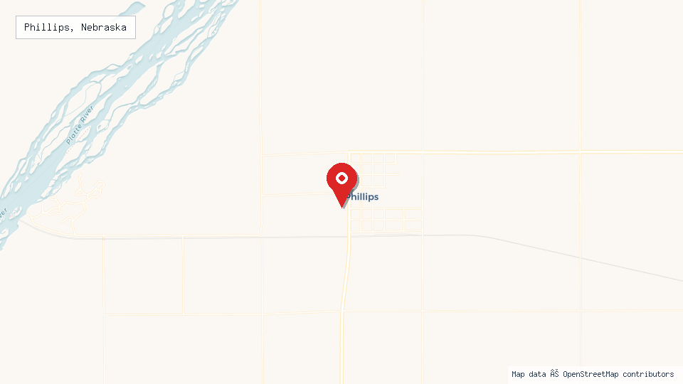 Street map of Phillips, Nebraska with location pin