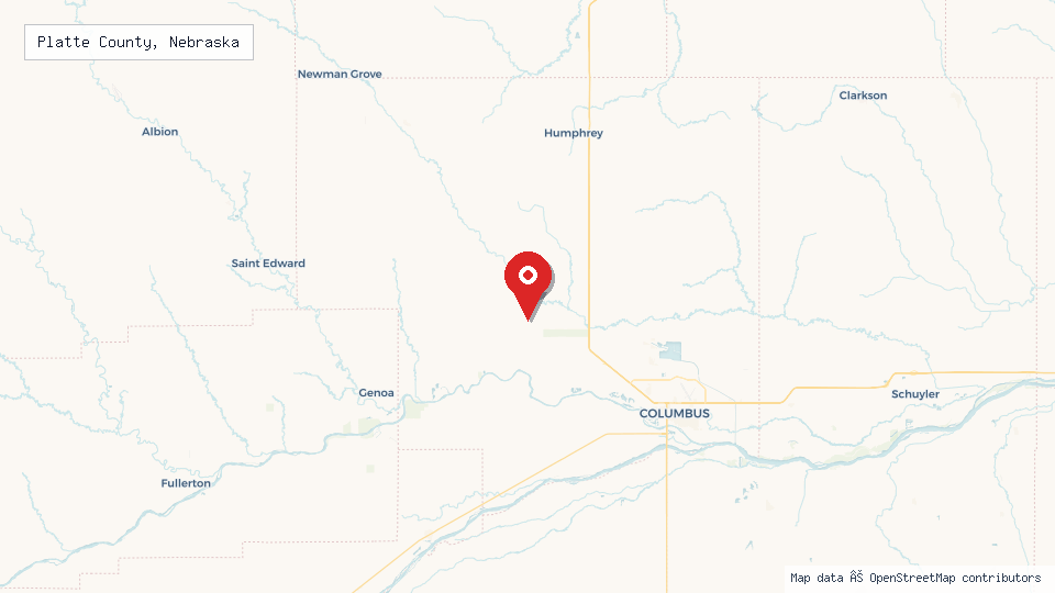 Street map of Platte County, Nebraska with location pin