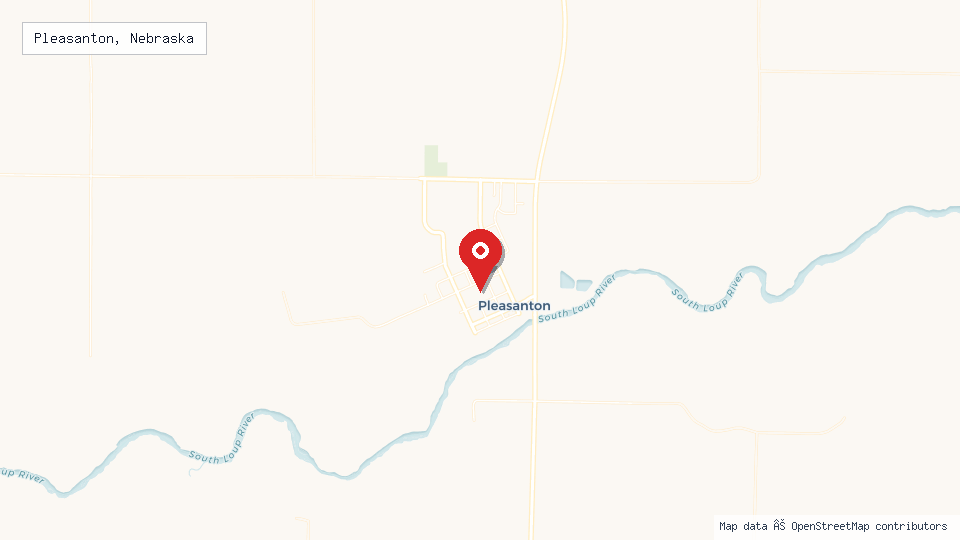 Street map of Pleasanton, Nebraska with location pin