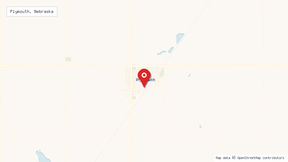 Street map of Plymouth, Nebraska with location pin