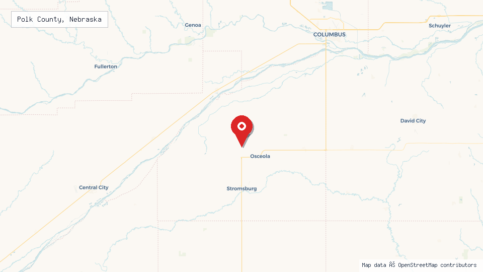 Street map of Polk County, Nebraska with location pin