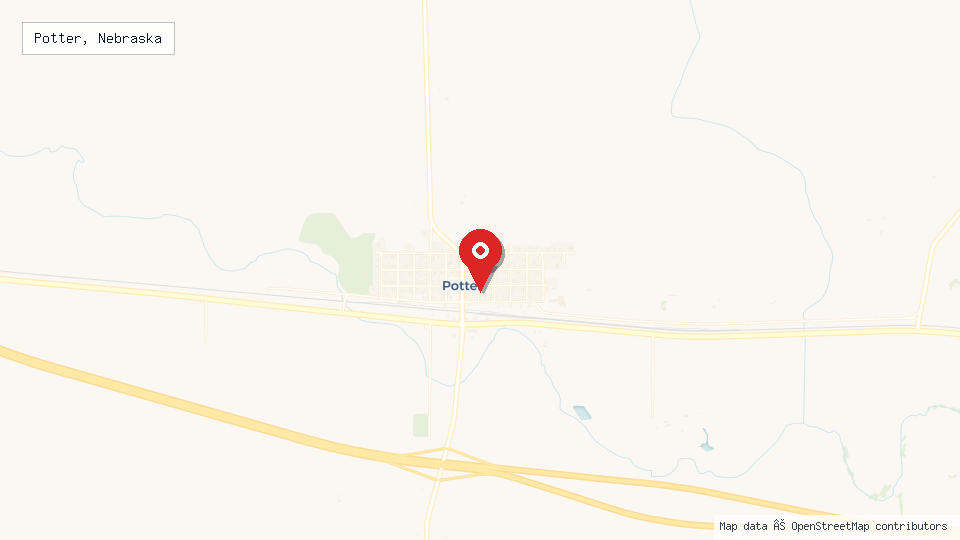 Street map of Potter, Nebraska with location pin