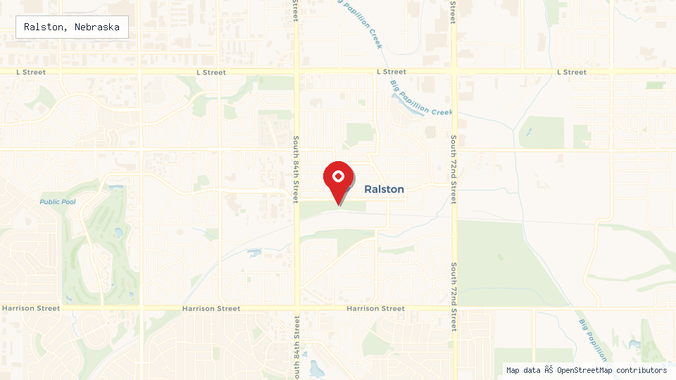 Street map of Ralston, Nebraska with location pin