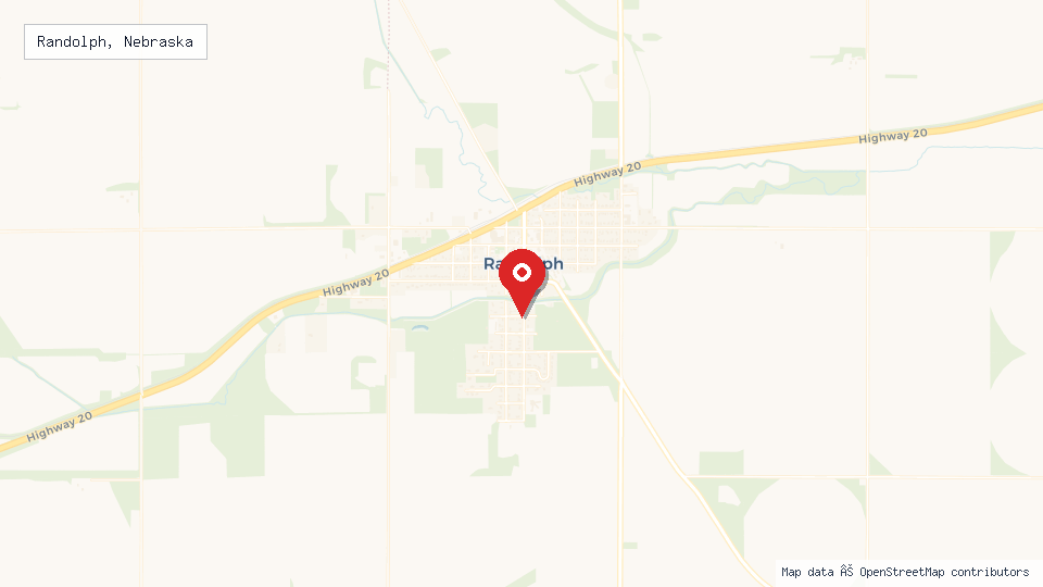 Street map of Randolph, Nebraska with location pin