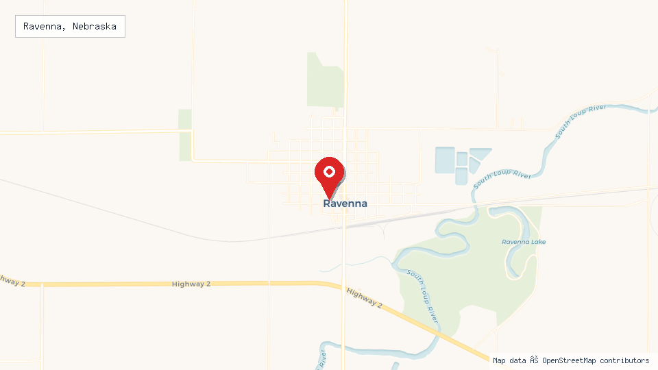 Street map of Ravenna, Nebraska with location pin