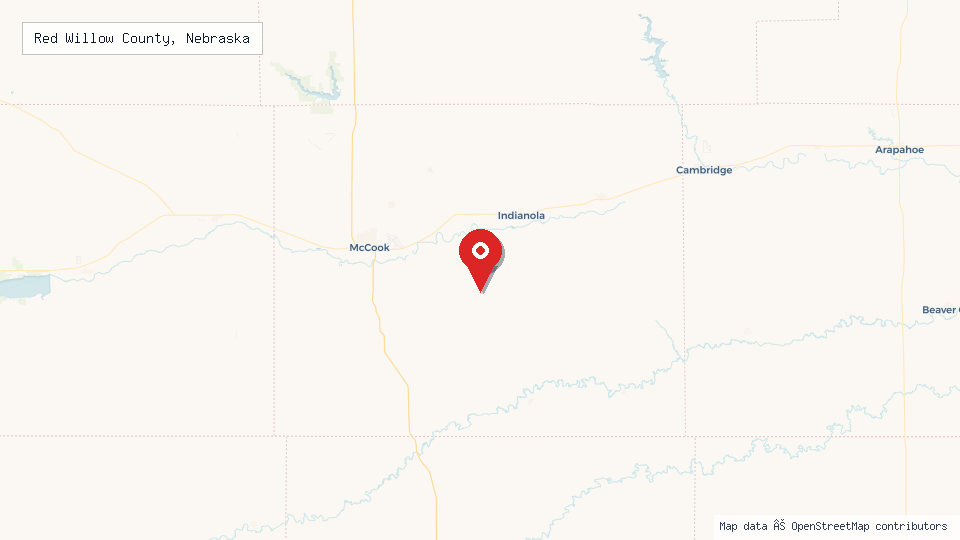 Street map of Red Willow County, Nebraska with location pin
