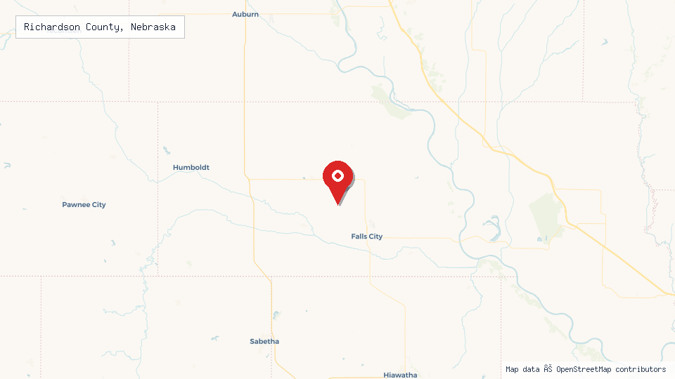 Street map of Richardson County, Nebraska with location pin