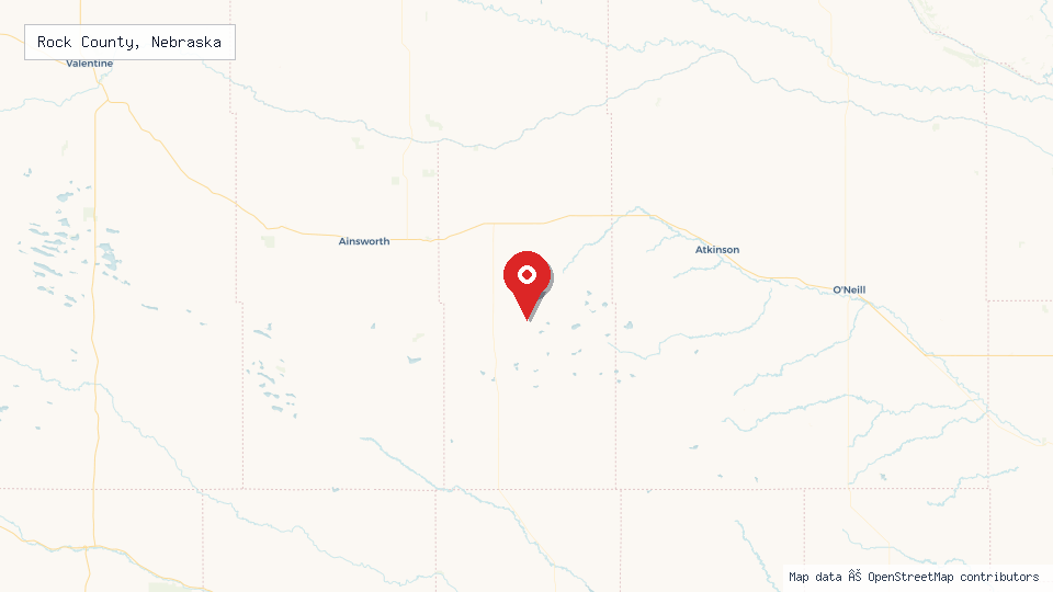 Street map of Rock County, Nebraska with location pin