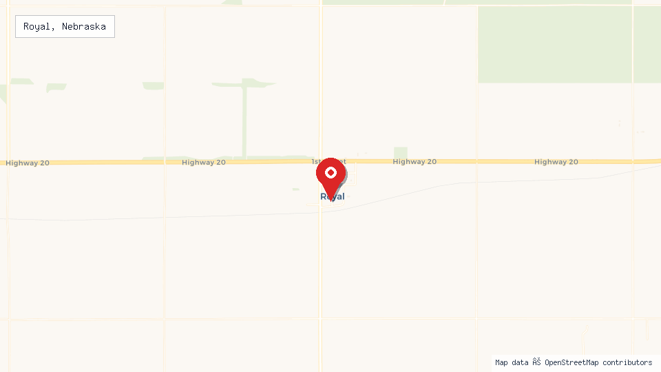 Street map of Royal, Nebraska with location pin