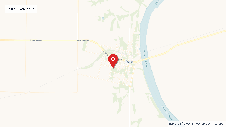 Street map of Rulo, Nebraska with location pin