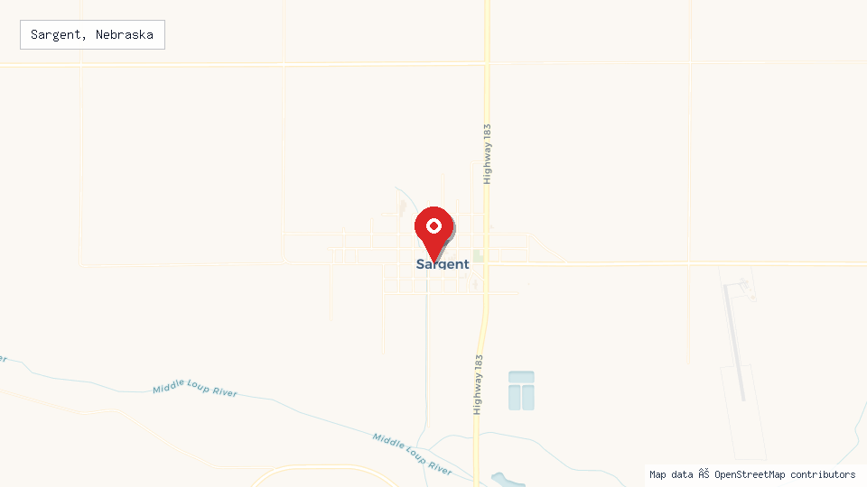 Street map of Sargent, Nebraska with location pin