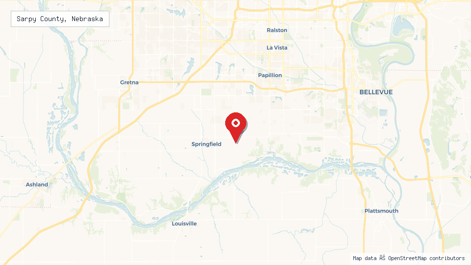 Street map of Sarpy County, Nebraska with location pin
