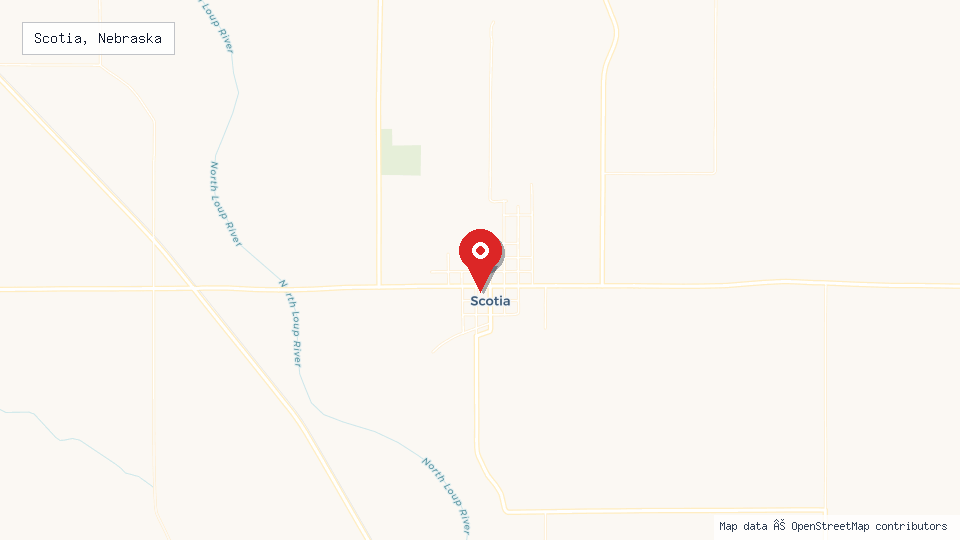 Street map of Scotia, Nebraska with location pin