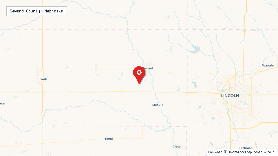 Street map of Seward County, Nebraska with location pin