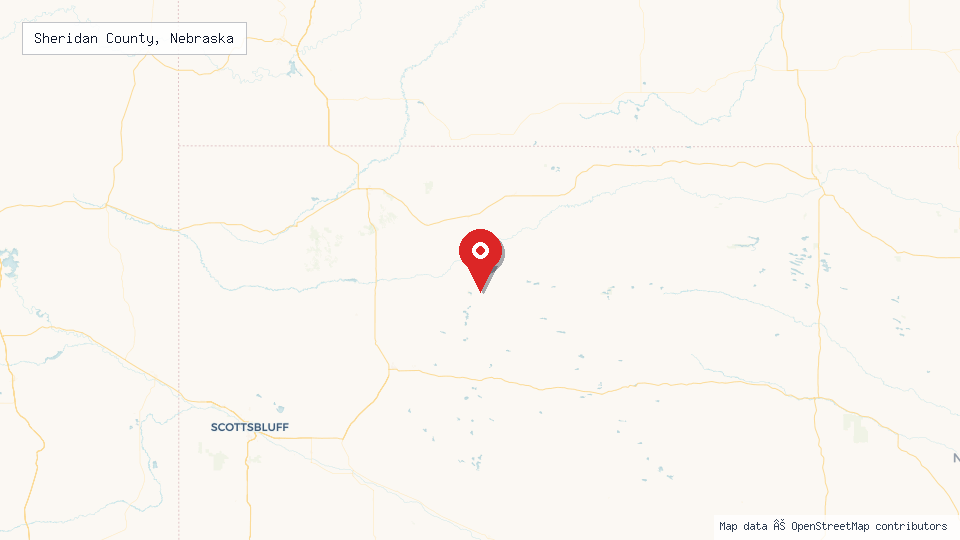 Street map of Sheridan County, Nebraska with location pin