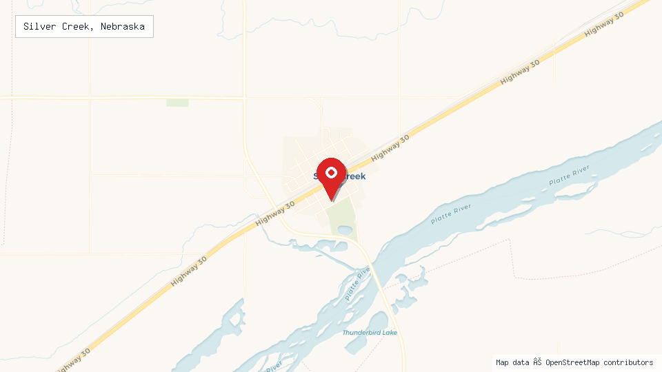 Street map of Silver Creek, Nebraska with location pin