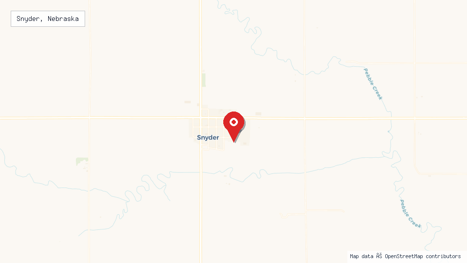Street map of Snyder, Nebraska with location pin