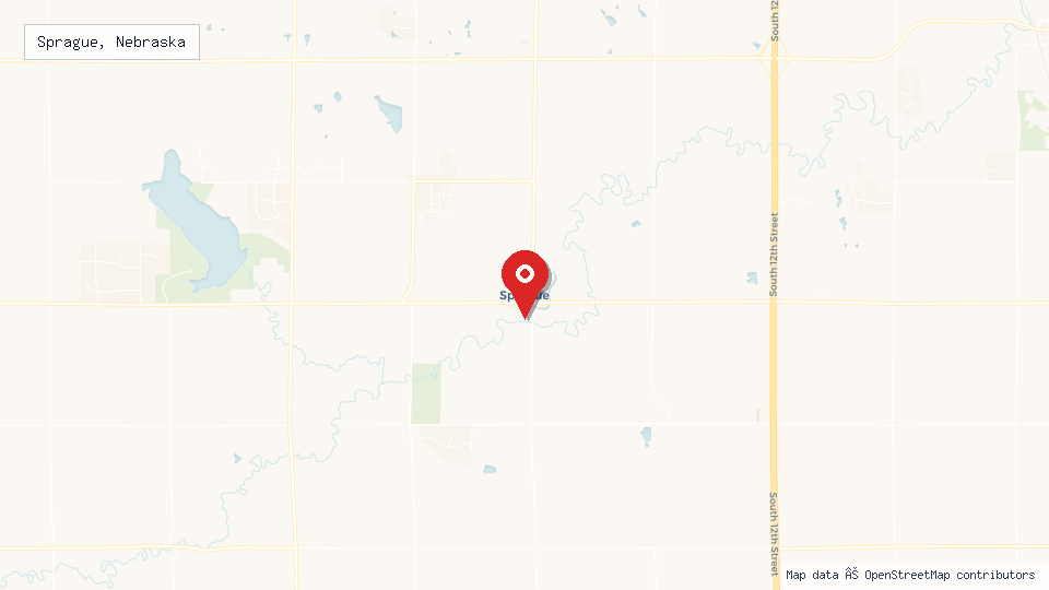 Street map of Sprague, Nebraska with location pin