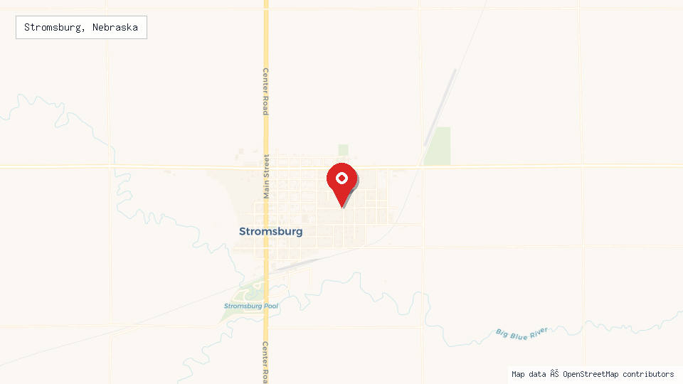Street map of Stromsburg, Nebraska with location pin