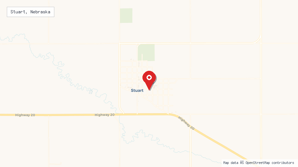 Street map of Stuart, Nebraska with location pin