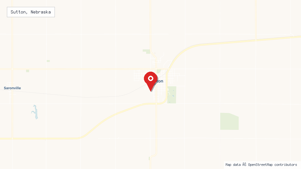 Street map of Sutton, Nebraska with location pin