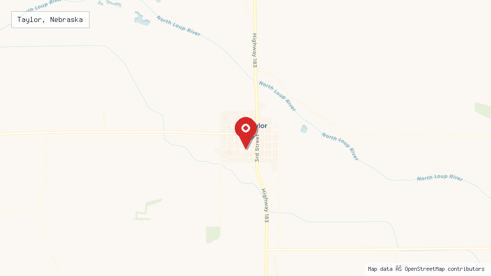 Street map of Taylor, Nebraska with location pin