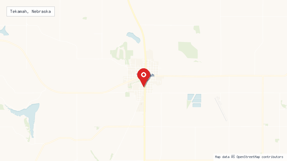 Street map of Tekamah, Nebraska with location pin