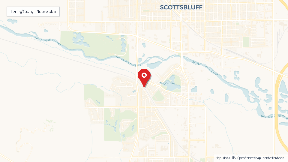 Street map of Terrytown, Nebraska with location pin