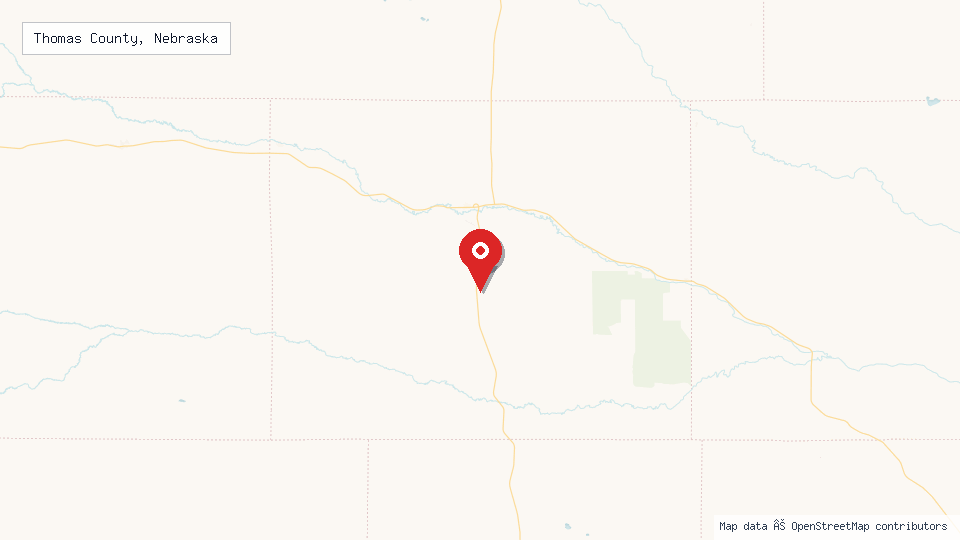 Street map of Thomas County, Nebraska with location pin