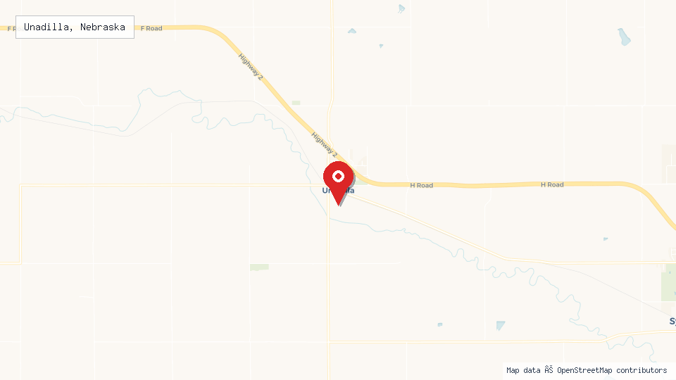 Street map of Unadilla, Nebraska with location pin