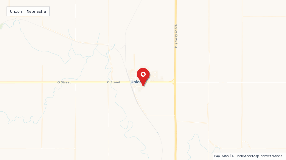Street map of Union, Nebraska with location pin