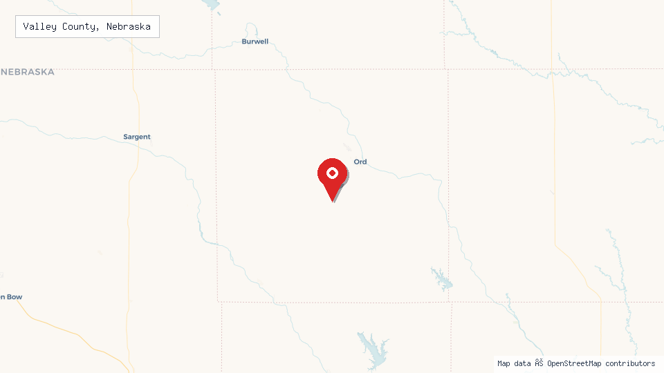 Street map of Valley County, Nebraska with location pin