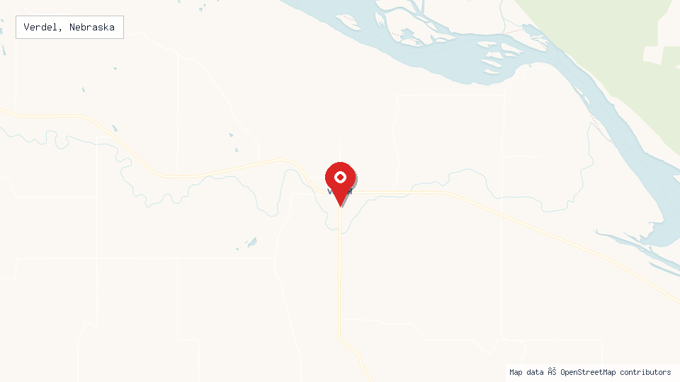 Street map of Verdel, Nebraska with location pin