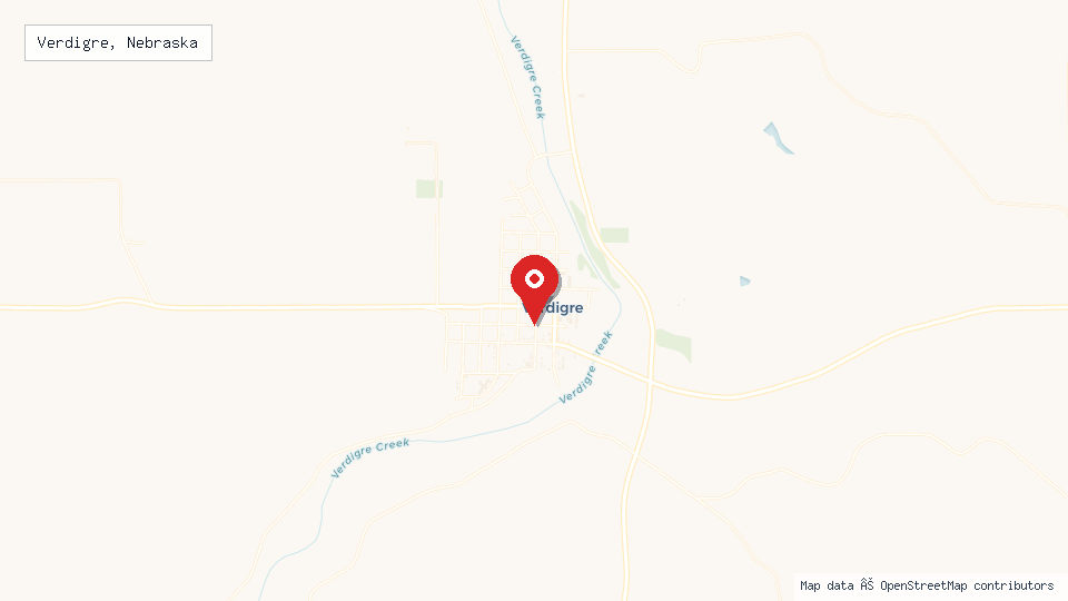 Street map of Verdigre, Nebraska with location pin