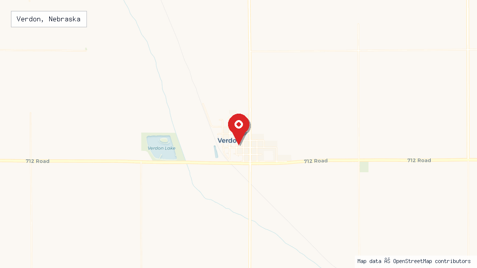 Street map of Verdon, Nebraska with location pin