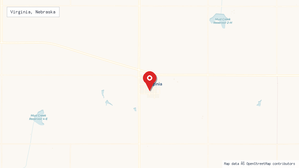Street map of Virginia, Nebraska with location pin