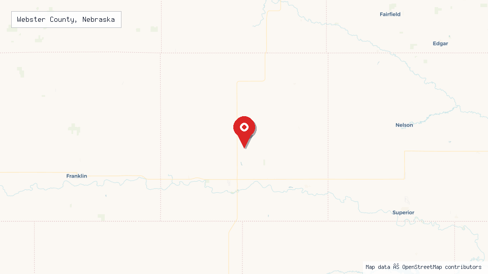 Street map of Webster County, Nebraska with location pin