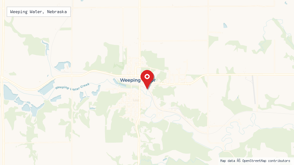 Street map of Weeping Water, Nebraska with location pin