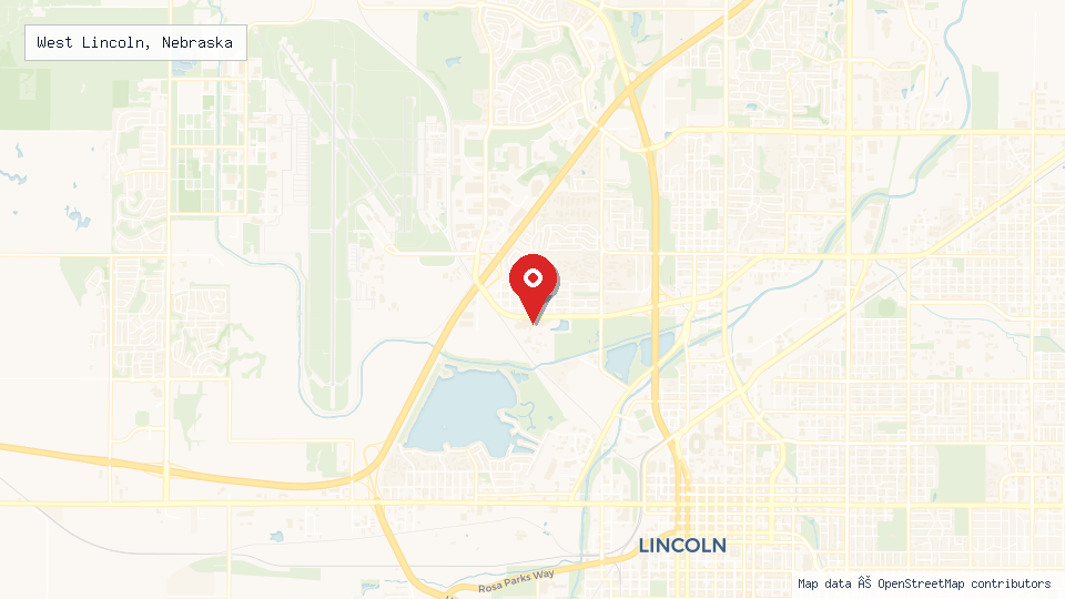 Street map of West Lincoln, Nebraska with location pin