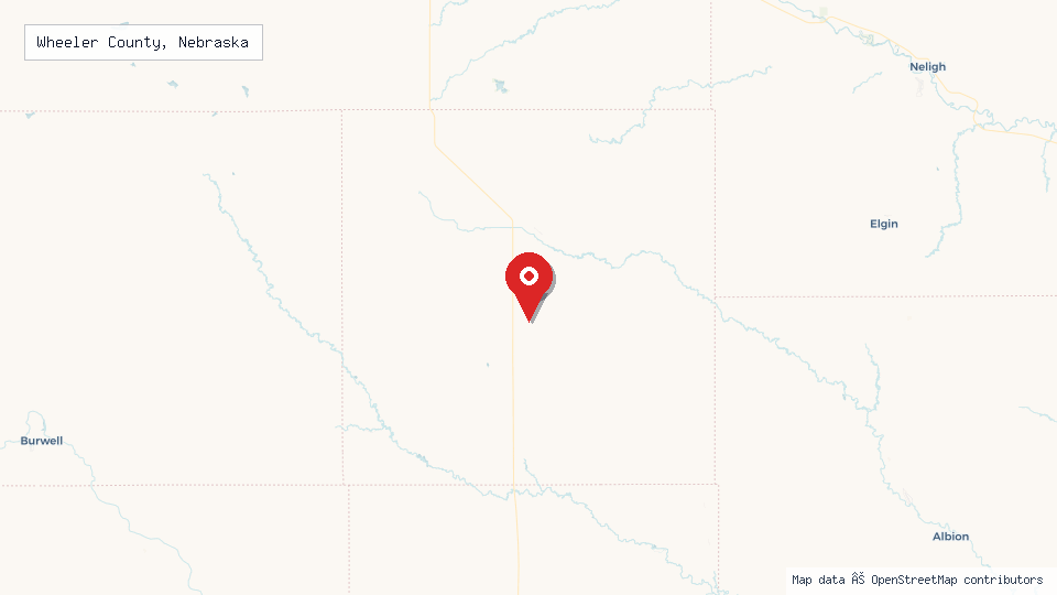 Street map of Wheeler County, Nebraska with location pin